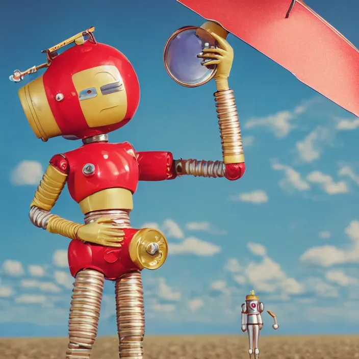 Image similar to portrait of a retro 1 9 5 0 s tin toy robot spacegirl wearing a bikini, depth of field, zeiss lens, detailed, symmetrical, centered, fashion photoshoot, by nicoletta ceccoli, mark ryden, lostfish, breathtaking, 8 k resolution, extremely detailed, beautiful, establishing shot, artistic, hyperrealistic, octane render