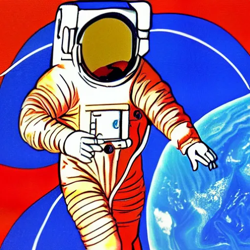 Prompt: futurism pop art of an astronaut watching the earth