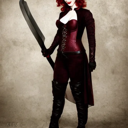 Image similar to full body photo of christina hendricks as a vampire warrior