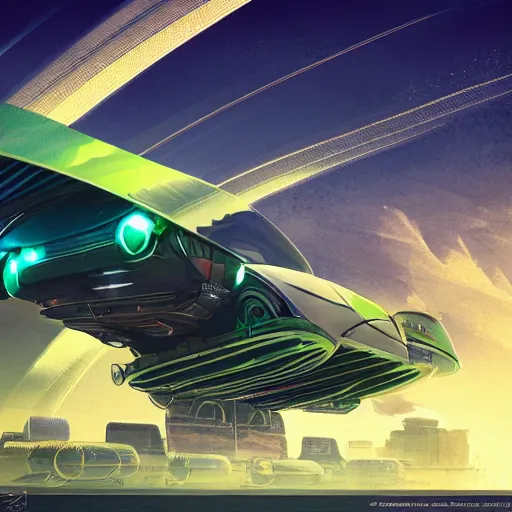 Image similar to solarpunk hovercar, clean energy, green technology, highway, sunny day, futurism, intricate, engines, glow, highly detailed, drone wings, peaceful, utopia, bright, digital painting, artstation, concept art, smooth, sharp focus, epic landscape, art by akihiko yoshida and tim mcburnie and anato finnstark