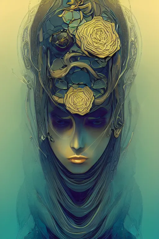 Image similar to 👁🌹👾, phantom, dreary, dramatic, fluid, golden ratio, artstation, moebius + loish, hd,