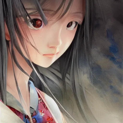 Image similar to dynamic composition, motion, ultra-detailed, amazing details, colorful and grayish palette, HD semirealistic anime CG concept art digital painting, watercolor oil painting of a Japanese schoolgirl, by a Chinese artist at ArtStation, by Huang Guangjian, Fenghua Zhong, Ruan Jia, Xin Jin and Wei Chang. Realistic artwork of a Chinese videogame, gradients, gentle an harmonic grayish colors.