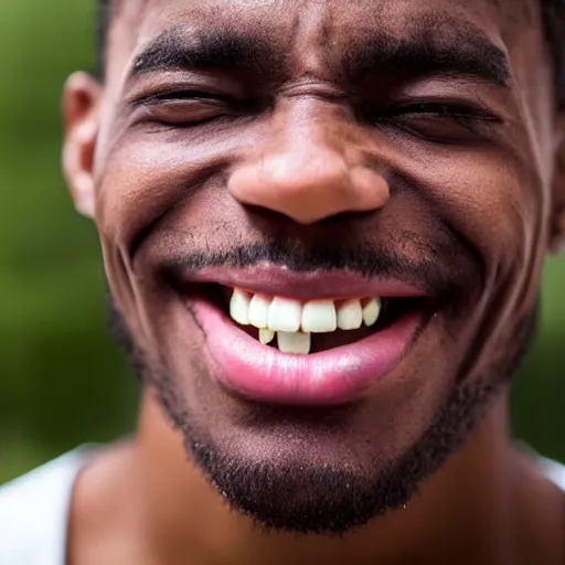 Image similar to black person stretching his bottom lip down showing his teeth