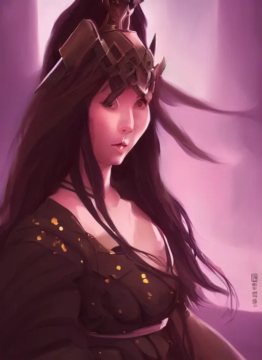 Image similar to a beautiful woman with long dark brown hair wearing armor, RPG portrait, japanese fantasy, feudal japan, by lois van baarle, Ilya Kuvshinov, WLOP, Rossdraws, ambient lighting, dynamic lighting