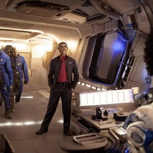 Prompt: Movie still of protomolecule Barack Obama in The Expanse