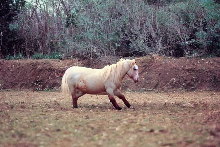 Image similar to a photo of an angry potato stallion in its natural habitat, kodak ektachrome e 1 0 0 photography