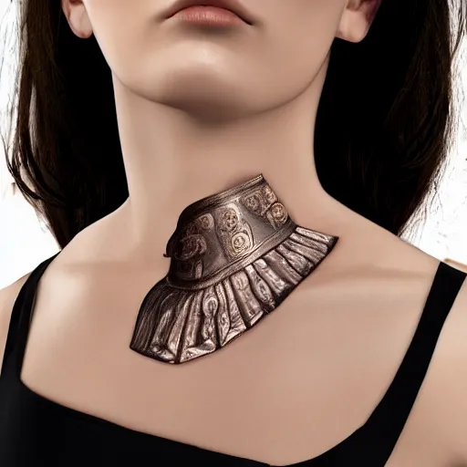 Image similar to amulet of helen of troy on a young beautiful woman neck, hyper realistic,