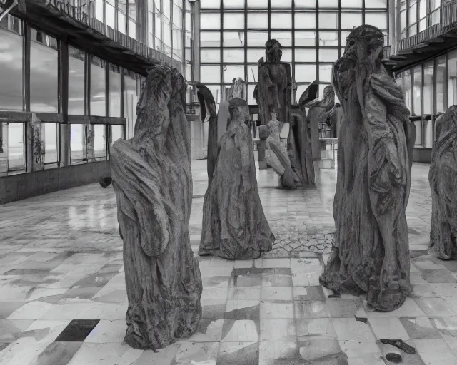 Prompt: camera footage of a several weeping angels, False Human Features, Phasing through walls and floor in an abandoned shopping mall, Psychic Mind flayer, Terrifying, Insanity :7 , high exposure, dark, monochrome, camera, grainy, CCTV, security camera footage, timestamp, zoomed in, Feral, fish-eye lens, Fast, Radiation Mutated, Nightmare Fuel, Ancient Evil, No Escape, Motion Blur, horrifying, lunging at camera :4 bloody dead body, blood on floors, windows and walls :5