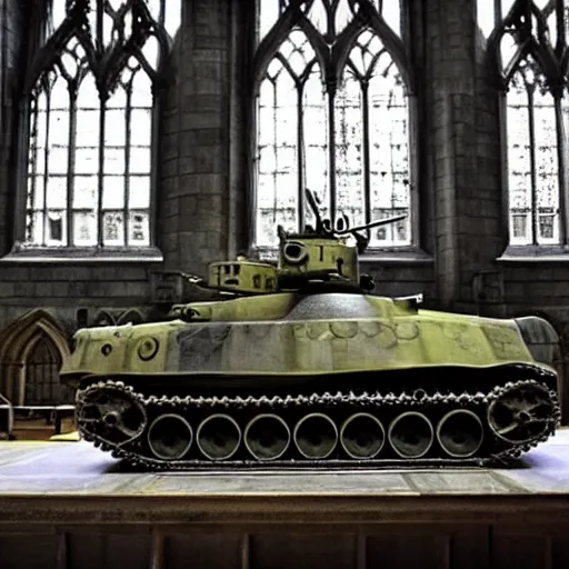 Image similar to Photo of a tank in Hogwarts Great Hall