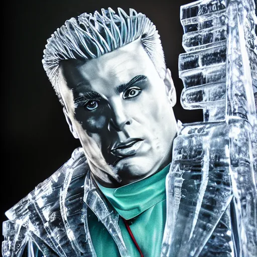 Prompt: an ice sculpture portrait of vanilla ice