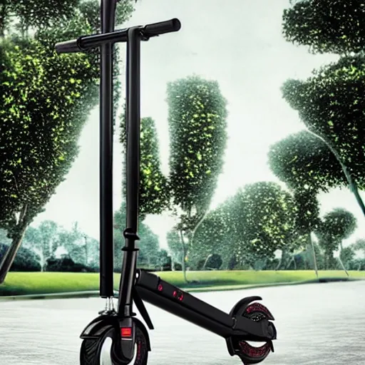 Prompt: A limited edition cyber scooter from Z Labs with turbo boost and a surreal geometric design. Future scooter design from the year 3100