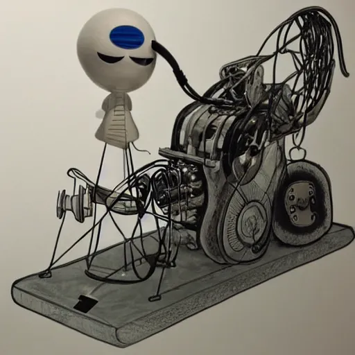 Image similar to a dream machine connceted to a boy with a helmet and electric cable by vanessa morales, studio ghibli, with radial light ray