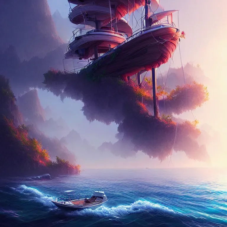 Prompt: epic professional digital art of 🍃 🛥 ❤️ 😱, best on artstation, cgsociety, wlop, cosmic, epic, stunning, gorgeous, much detail, much wow, masterpiece