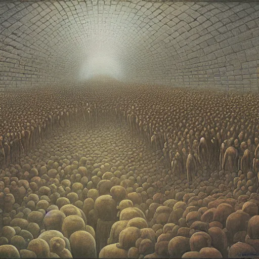 Image similar to a very crowded morning subway station, painted by zdzisław beksinski,