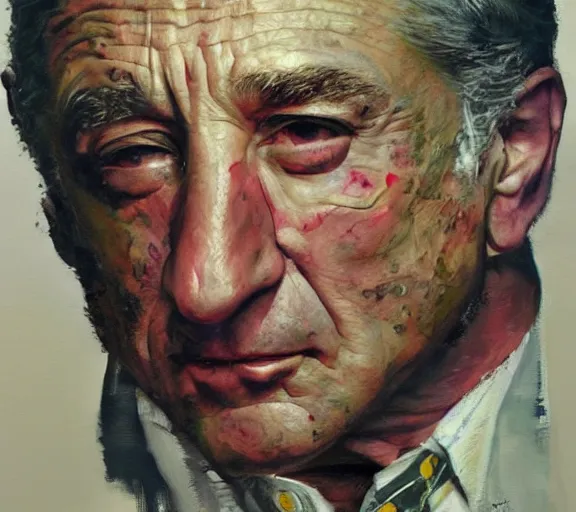 Image similar to a hyper-detailed oil painting of Robert DeNiro by Craig Mullins; anatomically correct