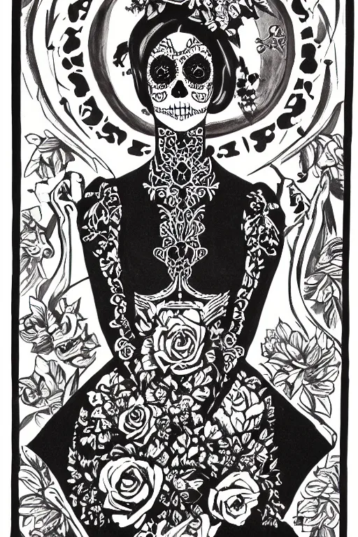 Image similar to illustration of a sugar skull day of the dead girl, art by george burchett davis