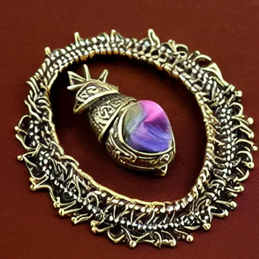 Prompt: very mysterious powerful magical jewelry, in the care of a powerful wizard