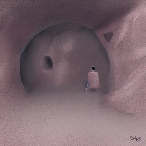 Image similar to in the cave moments before disaster, digital art, eerie