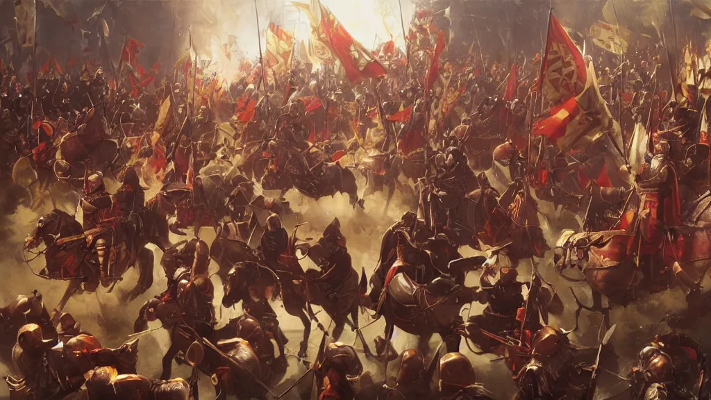 Image similar to william the conqueror and his army arrive at mcdonalds, mcdonalds mcdonalds, painting by yuumei, bayard wu, wlop, tim white, ross tran, 4 k