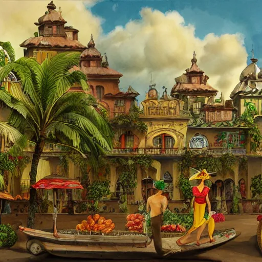 Image similar to carmen miranda, a detailed matte painting by anton pieck, deviantart contest winner, concept art, official art, matte drawing