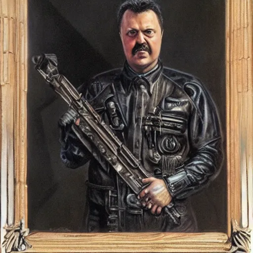 Prompt: Portrait by H.R.Giger of Igor Ivanovich Strelkov calling for total mobilization, photo-realistic, 2K, highly detailed