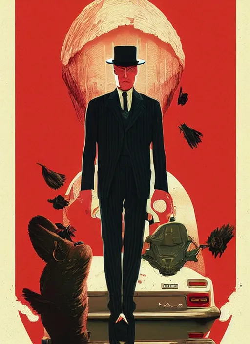 Image similar to poster artwork by Michael Whelan and Tomer Hanuka, Karol Bak Major Buster Keaton, from scene from Twin Peaks, clean