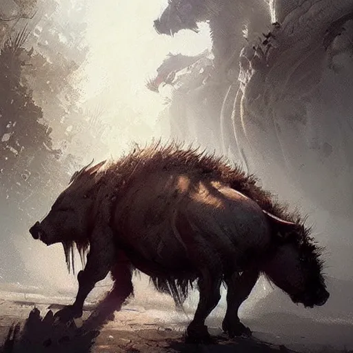 Prompt: 🐗, digital Art, artstation, Greg rutkowski, Trending artstation,