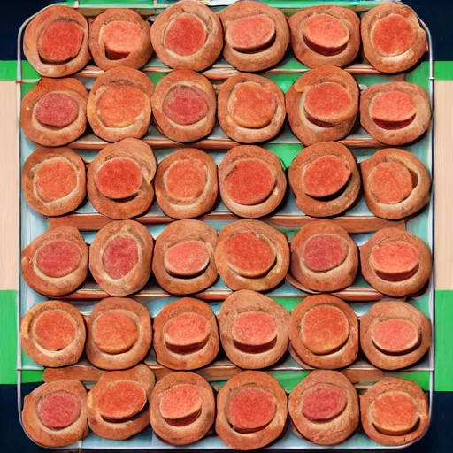 Prompt: the board game connect 4 but with slices of sausage