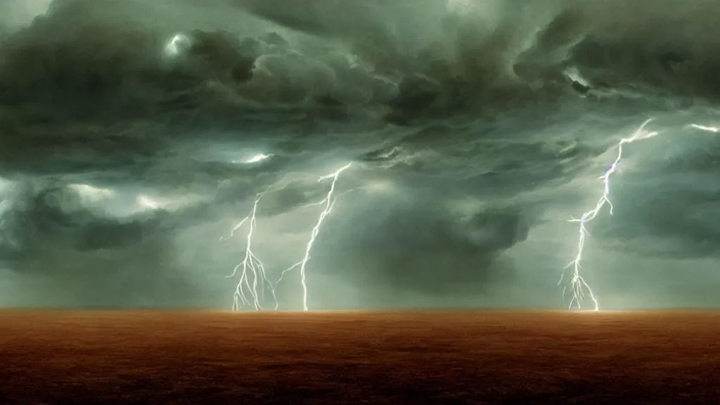 Image similar to lightning lighting things, film still from the movie directed by denis villeneuve and david cronenberg with art direction by salvador dali and zdzisław beksinski, wide lens