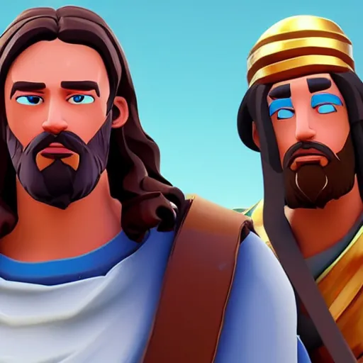 Prompt: Jesus Christ from the Bible wins a Victory Royale in Fortnite
