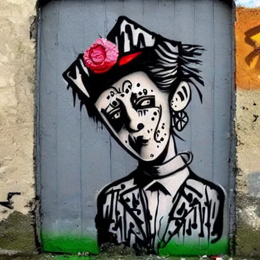 Image similar to transylvanian folk art, in the style of graffiti, made by banksy