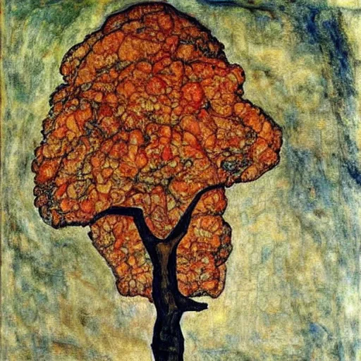 Prompt: Egon Schiele painting of a tree