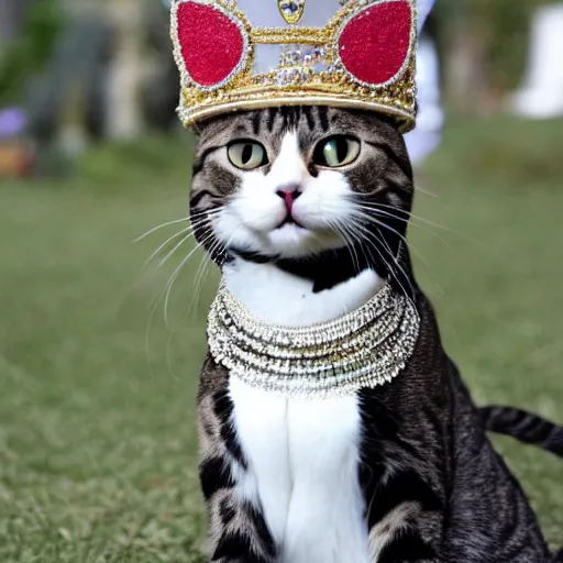 Prompt: a cat dressed up as queen elizabeth