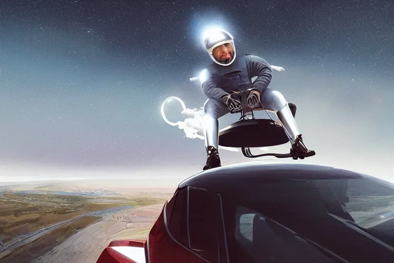 Image similar to Elon Musk riding on top of a rocket, digital art, highly detailed