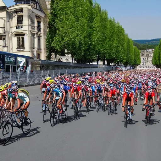 Image similar to Photo of the Tour de France, but all the bicycles are invisible