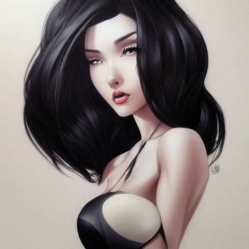 Prompt: woman with black hair by artgerm