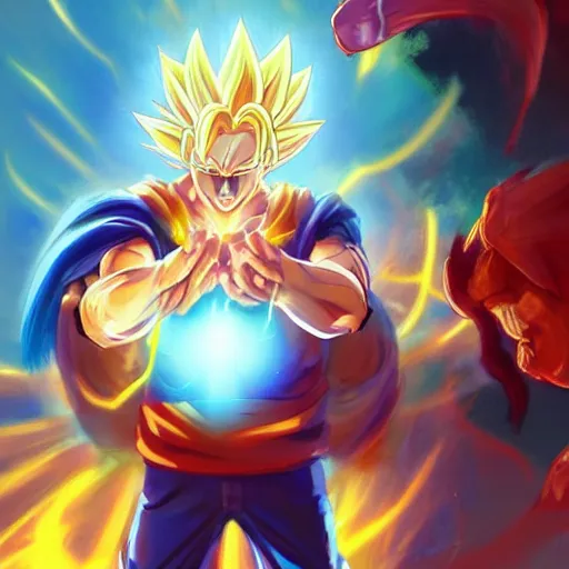 Image similar to semi realistic Sonic Jesus christ transforming in super Saiyan holding the a shiny Sacred Heart , by Stanley Artgerm Lau, WLOP, Rossdraws, James Jean, Andrei Riabovitchev, Marc Simonetti, Yoshitaka Amano, ArtStation, CGSociety,