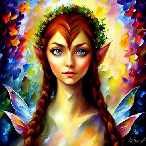 Prompt: highly detailed portrait of an elven fairy, high quality oil painting artstyle, in the style of leonid afremov, deviantart, figurative art, deviantart, ilya kuvshinov, lovecraftian, very detailed face, portrait