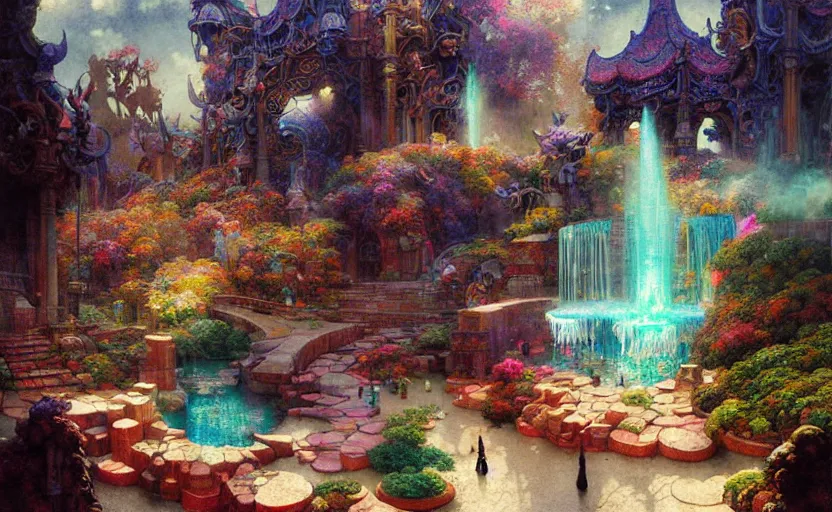 Image similar to magical fountain, fantasy. intricate, amazing composition, colorful watercolor, by ruan jia, by maxfield parrish, by marc simonetti, by hikari shimoda, by robert hubert, by zhang kechun, illustration, gloomy