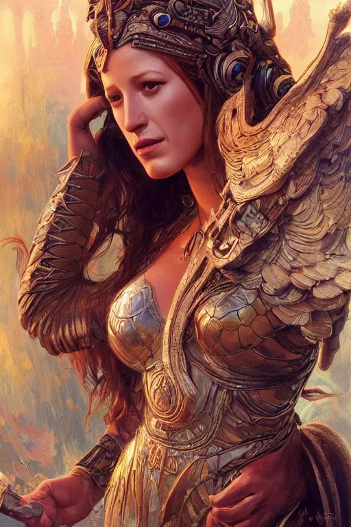 Image similar to ultra realistic illustration, blake lively as hera from baldurs gate and diablo, intricate, elegant, highly detailed, digital painting, artstation, concept art, smooth, sharp focus, illustration, art by artgerm and greg rutkowski and alphonse mucha