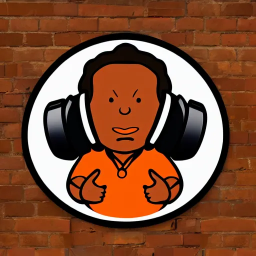 Image similar to svg sticker of a Dancing-Cleveland Brown, at a rave, spinning records, giant headphones rocking out, wearing headphones, huge speakers, dancing, rave, DJ, spinning records, digital art, amazing composition, rule-of-thirds, award-winning, trending on artstation, featured on deviantart