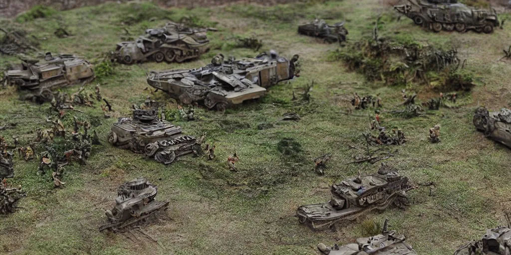 Image similar to zoomed in photo taken of an epic intricate extremely detailed, ww 2, landing at normandy, battlefield diorama, with highly detailed, exquisitely weathered 3 d printed models. macro shot, photorealistic, sharp focus, f 0. 4, golden ratio, soft light,, 3 9 0 0 k