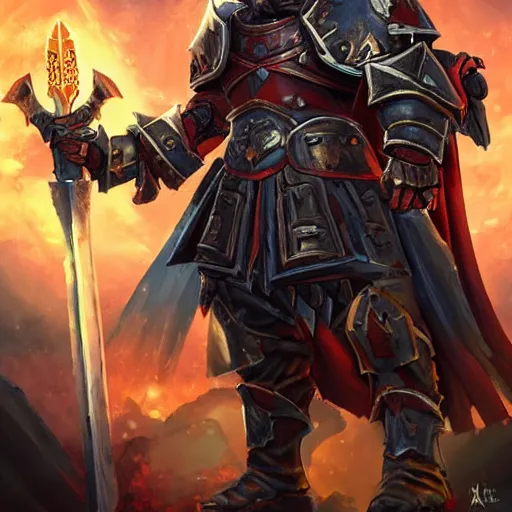 Image similar to Ares with heavy armor and sword, heavy knight helmet, dark sword in Ares's hand, war theme, bloodbath battlefield, fiery battle coloring, hearthstone art style, epic fantasy style art, fantasy epic digital art, epic fantasy card game art