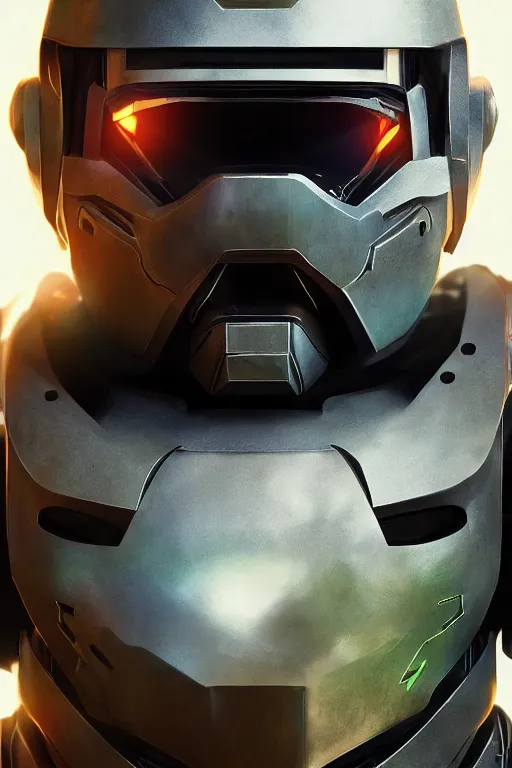 Image similar to robot ninja mask helmet halo master chief radiating a glowing aura global illumination ray tracing hdr fanart arstation by ian pesty and katarzyna da „ bek - chmiel