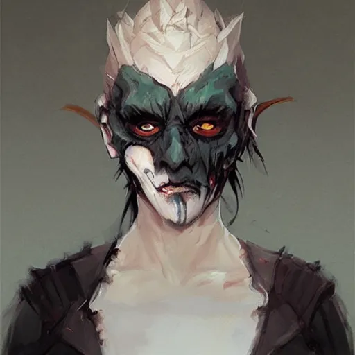 Prompt: Portrait of a masked zombie by Krenz Cushart