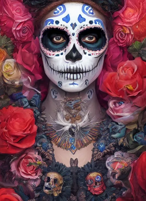 Prompt: digital _ painting _ of _ dia de los muertos _ by _ filipe _ pagliuso _ and _ justin _ gerard _ symmetric _ fantasy _ highly _ detailed _ realistic _ intricate _ port