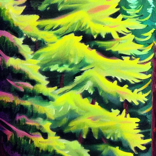 Image similar to conifer painted by bob ross