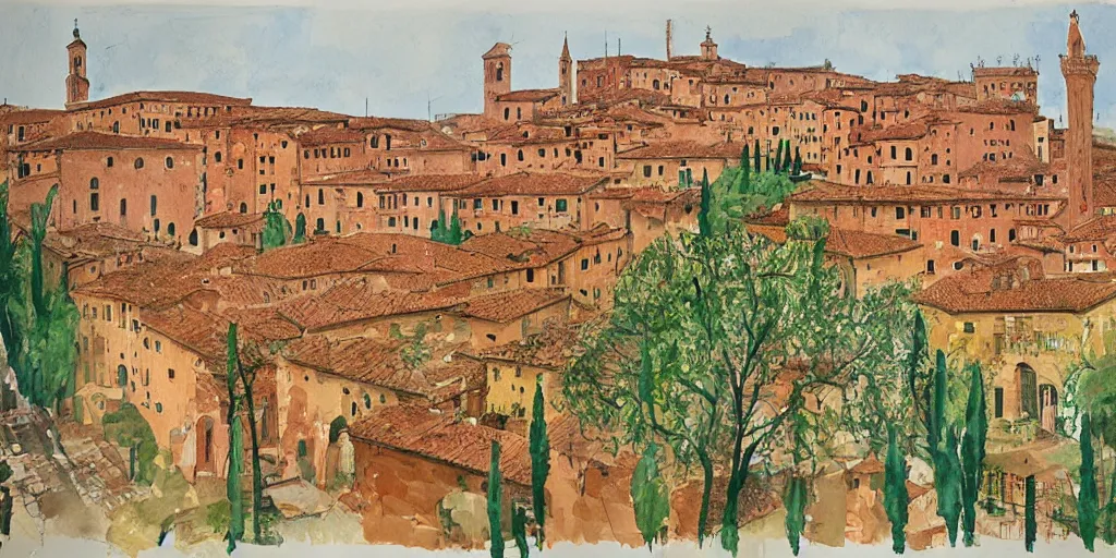 Image similar to watercolor, verona city by david hockney, sergio toppi