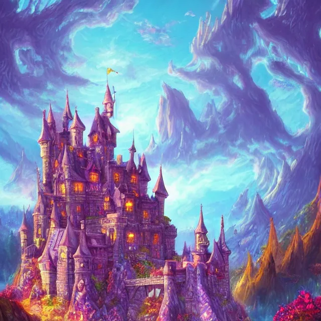 Image similar to infinitely detailed scenery art expanding fantasy dream art candy world with a castle made out of candy detailed scenery artwork, candy scenery artwork scenery artstation!! scenery pixiv!!