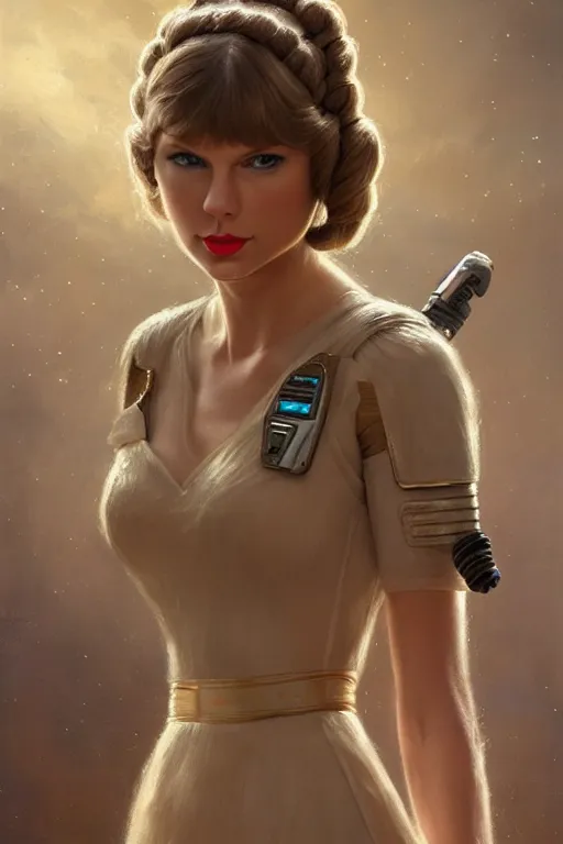 Image similar to Taylor Swift as Princess Leia in Star Wars, oil on canvas, intricate, portrait, 8k highly professionally detailed, HDR, CGsociety